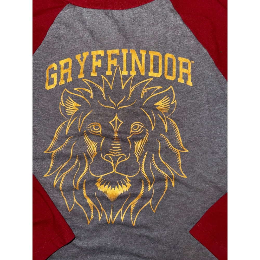 Harry Potter Gryffindor Kids Raglan Shirt Grey Red Lion Graphic Size M